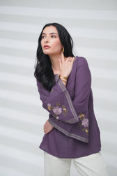 Zuri Embroidered Top- Purple