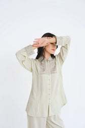 Valencia Embroidered Shirt Top- Ivory