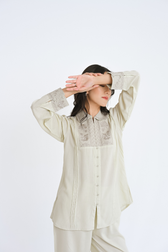 Valencia Embroidered Shirt Top- Ivory