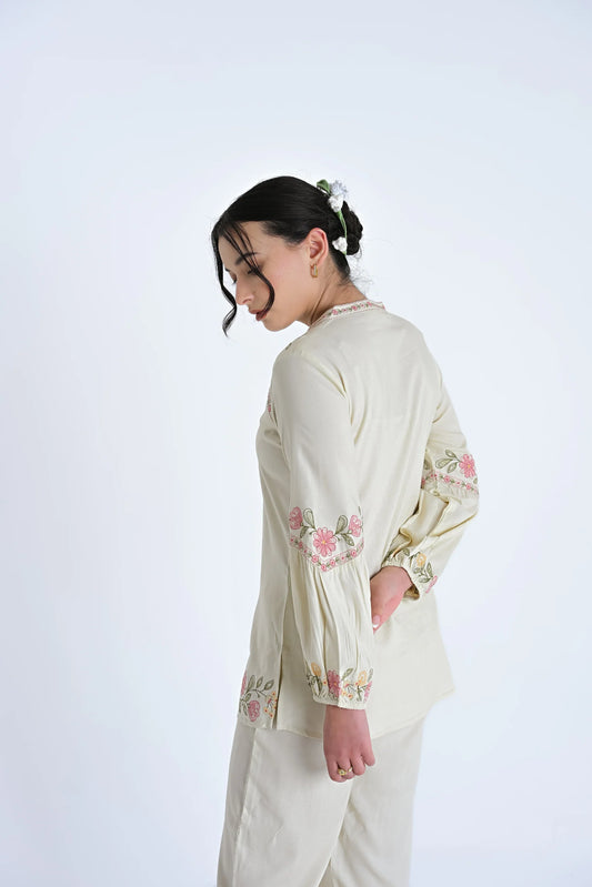 Celine Embroidered Co-ord Set- Ivory