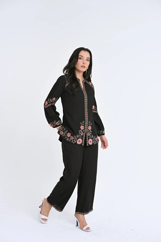 Celine Embroidered Co-ord Set- Black