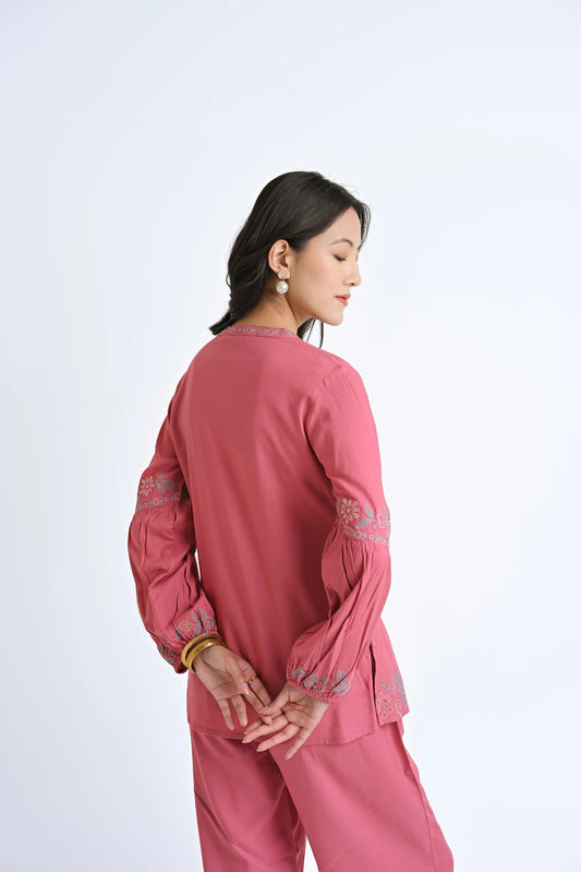 Celine Embroidered Co-ord Set- Petal Pink