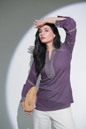 June Embroidered Top- Purple