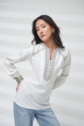 June Embroidered Top- White