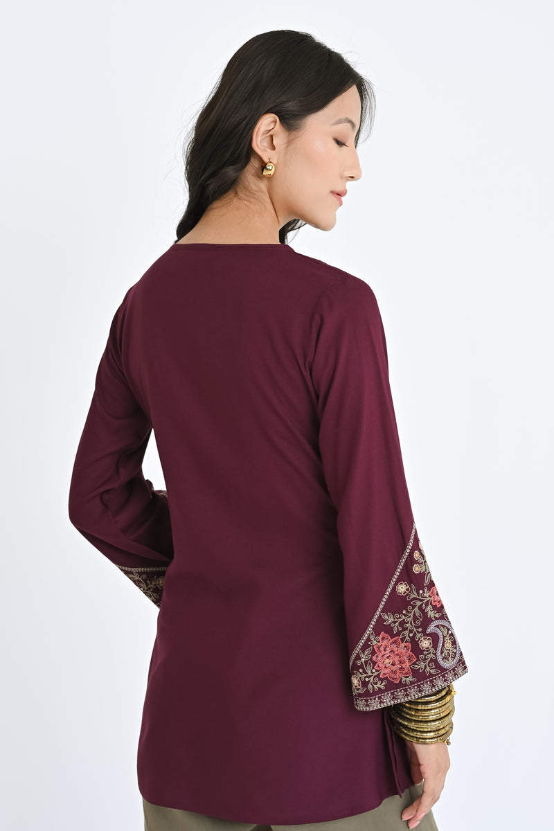 Ambi Embroidered Top- Wine