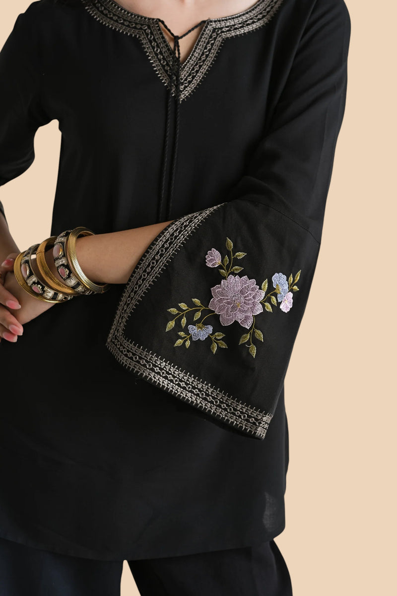 Zuri Embroidered Top- Black