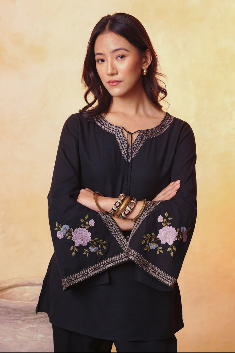 Zuri Embroidered Top- Black
