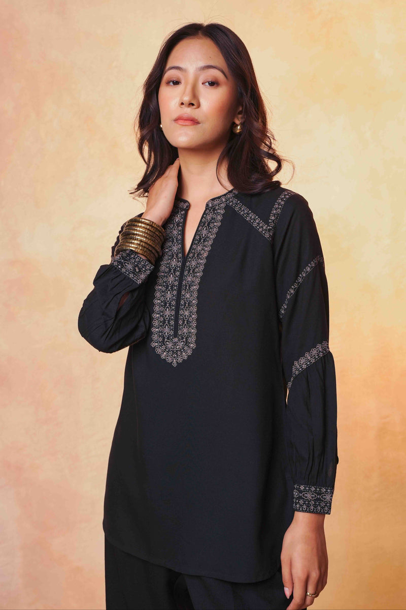 June Embroidered Top- Black