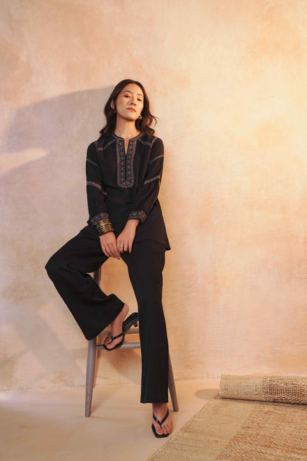 June Embroidered Top- Black