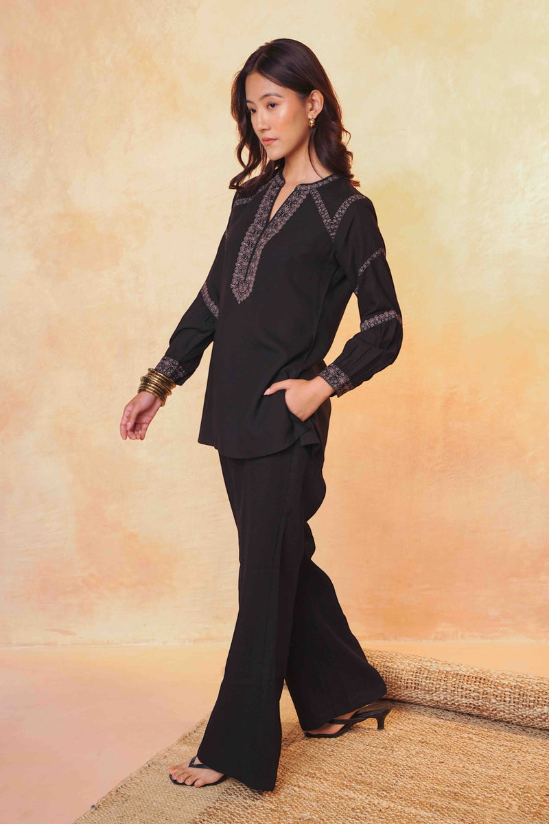 June Embroidered Top- Black