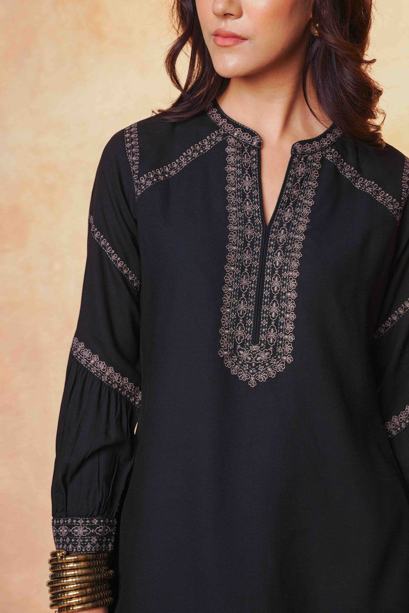 June Embroidered Top- Black