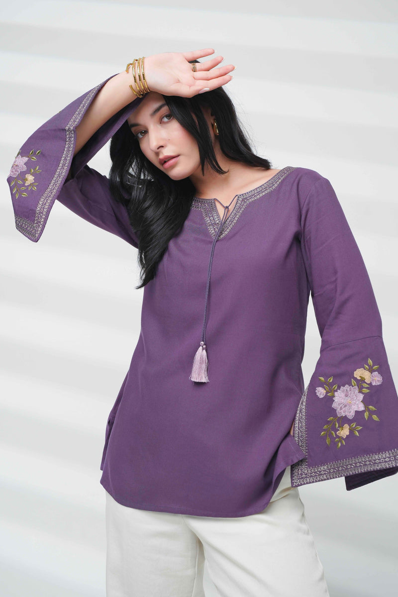Zuri Embroidered Top- Purple