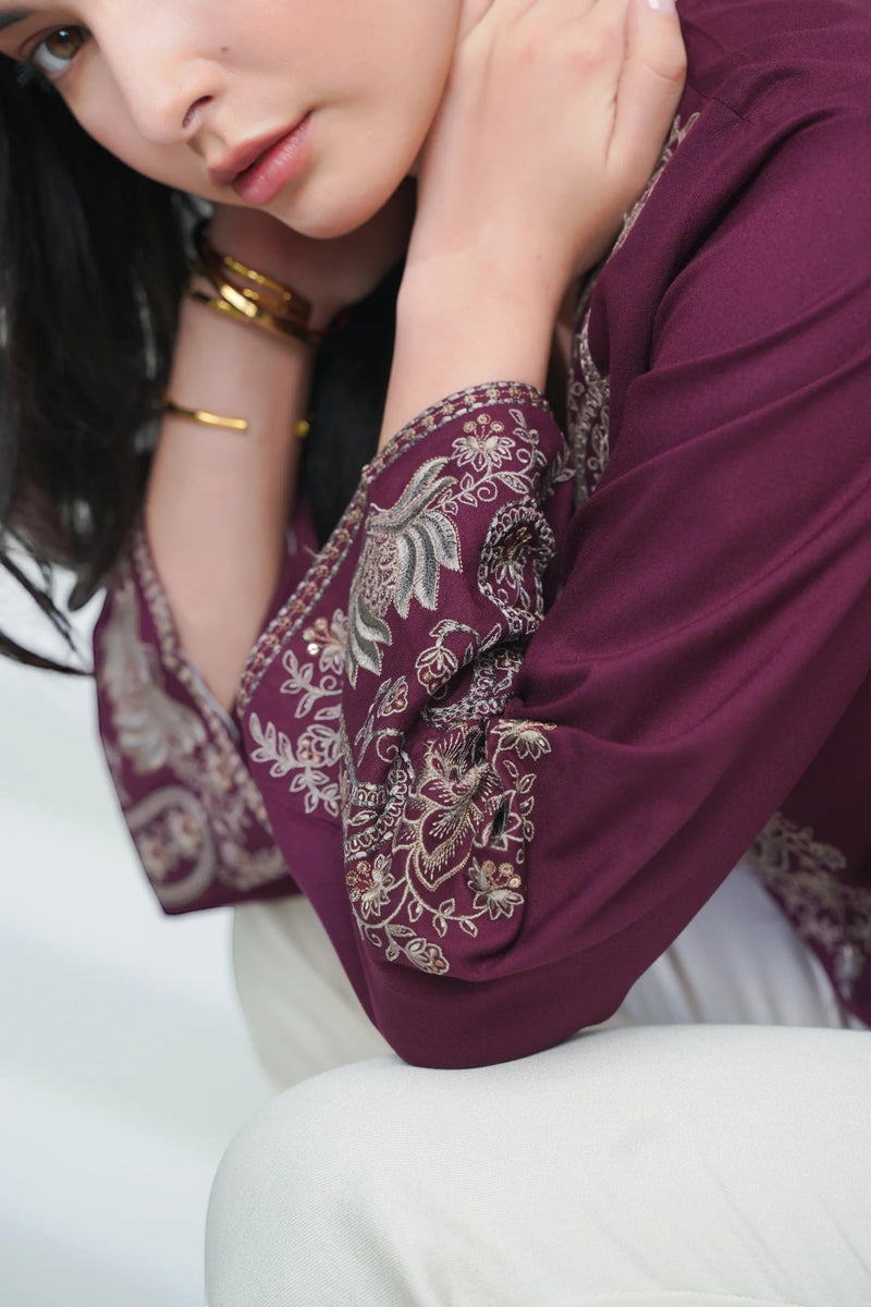 Raya Embroidered Top- Wine
