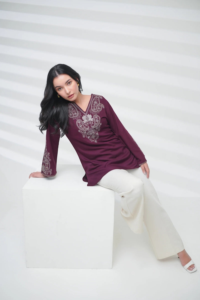 Raya Embroidered Top- Wine