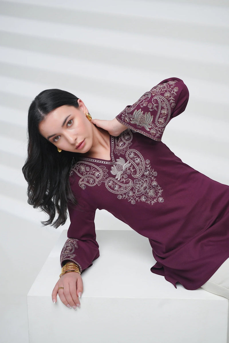 Raya Embroidered Top- Wine