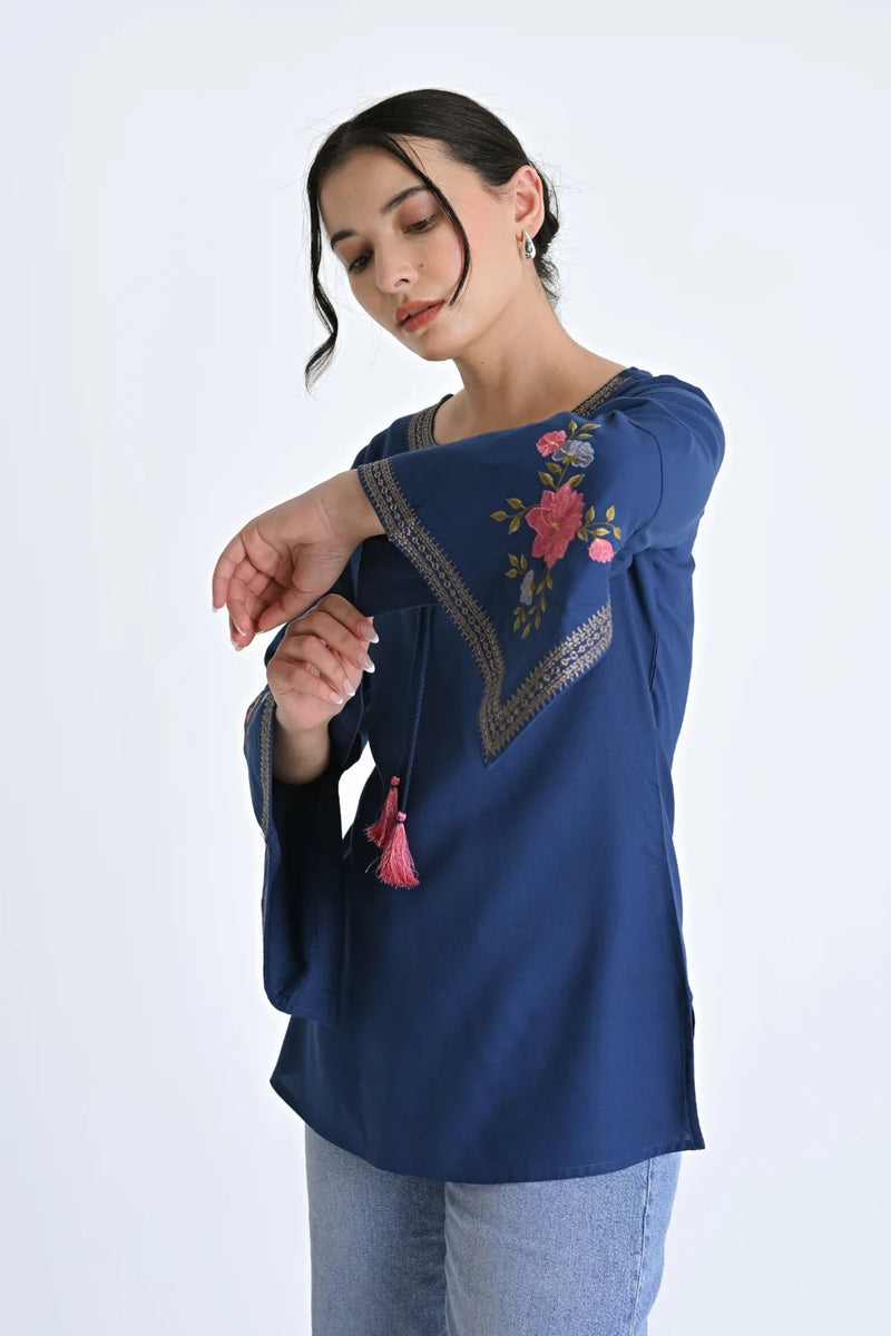 Zuri Embroidered Top- Teal
