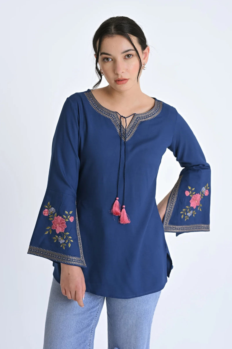 Zuri Embroidered Top- Teal