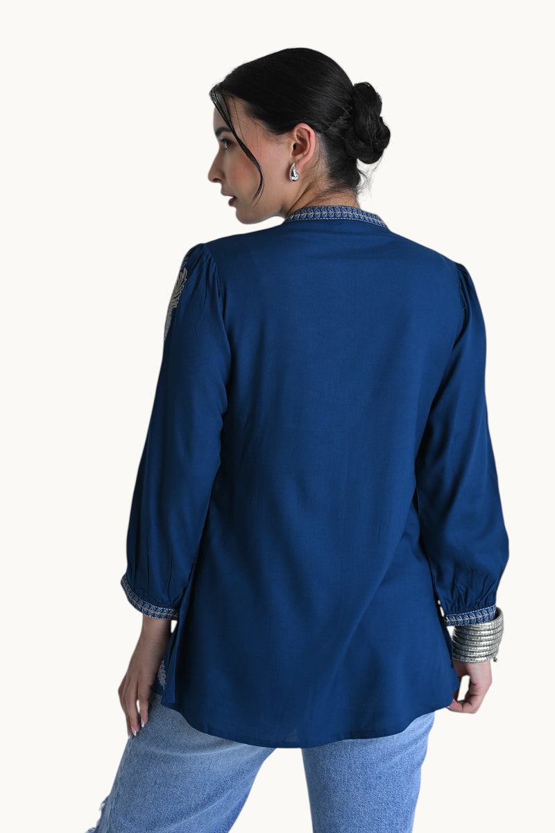 Dahlia Embroidered Top- Teal