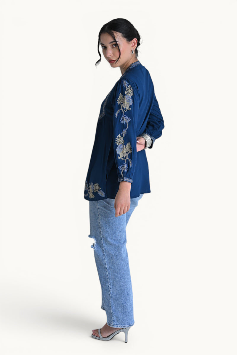 Dahlia Embroidered Top- Teal