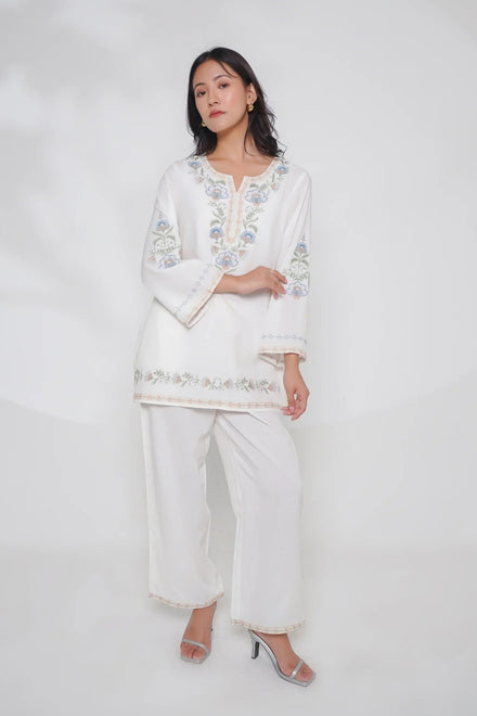 Kaia Embroidered Co-ord Set- White