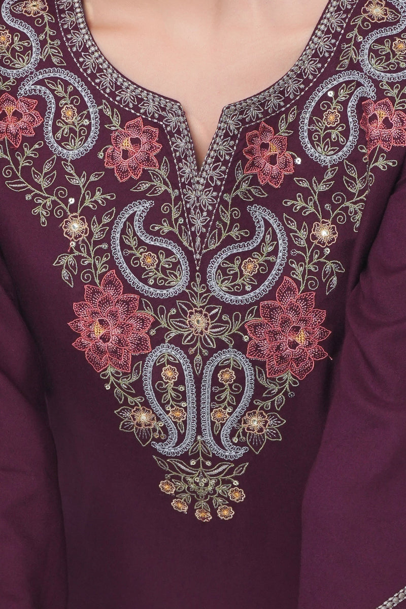 Ambi Embroidered Top- Wine