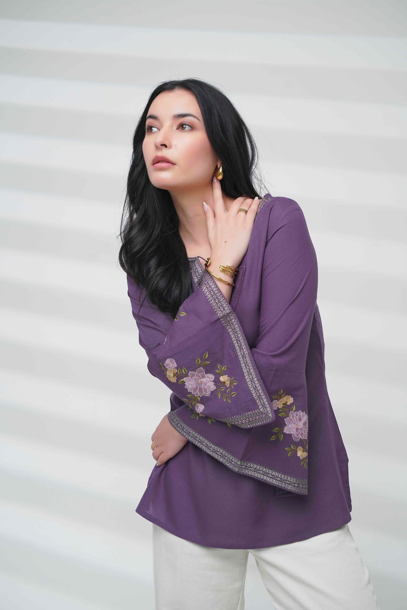 Zuri Embroidered Top- Purple
