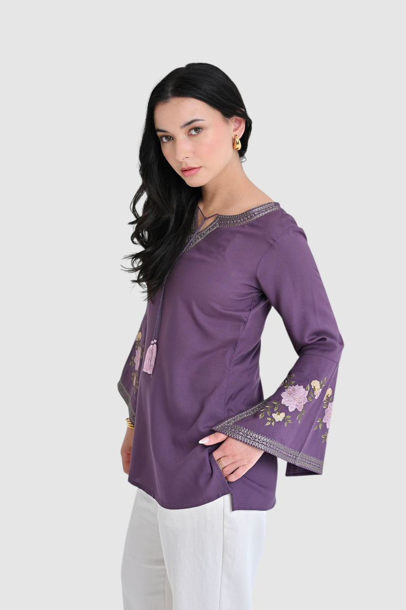 Zuri Embroidered Top- Purple