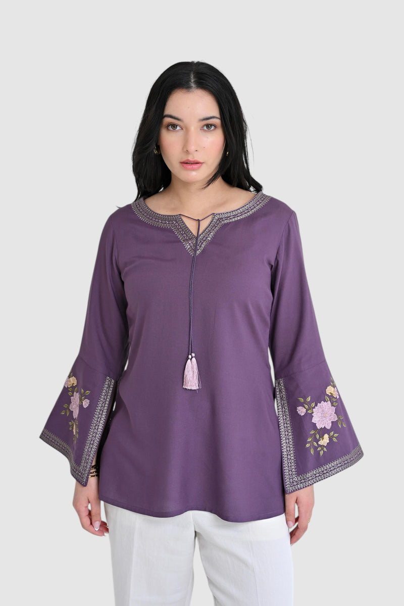 Zuri Embroidered Top- Purple