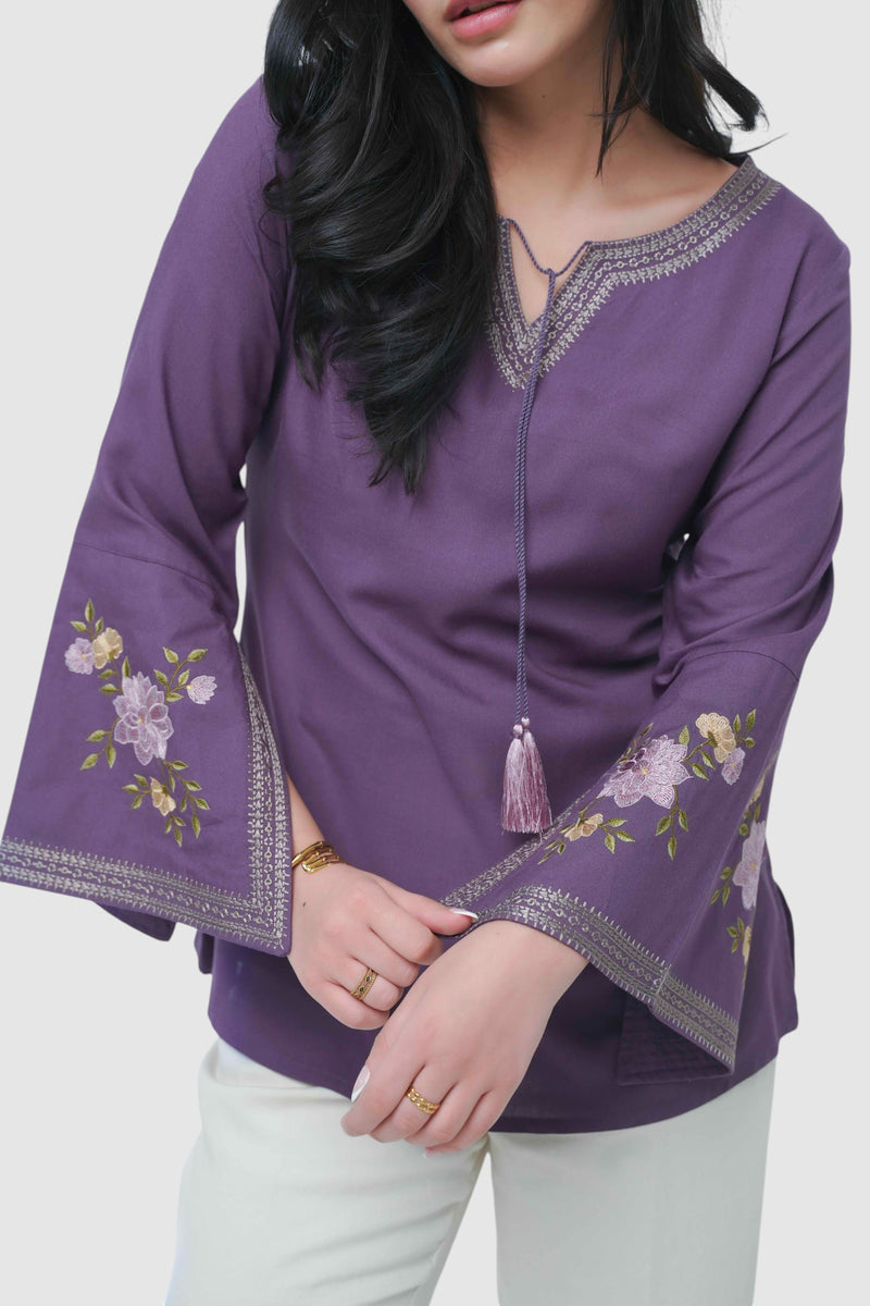 Zuri Embroidered Top- Purple