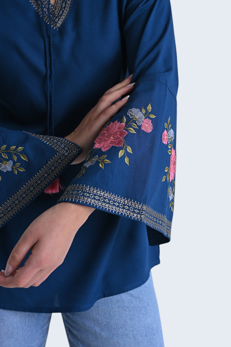 Zuri Embroidered Top- Teal