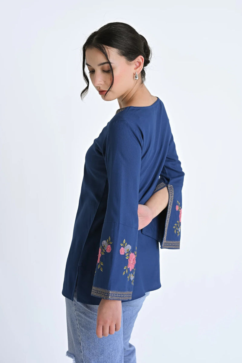 Zuri Embroidered Top- Teal