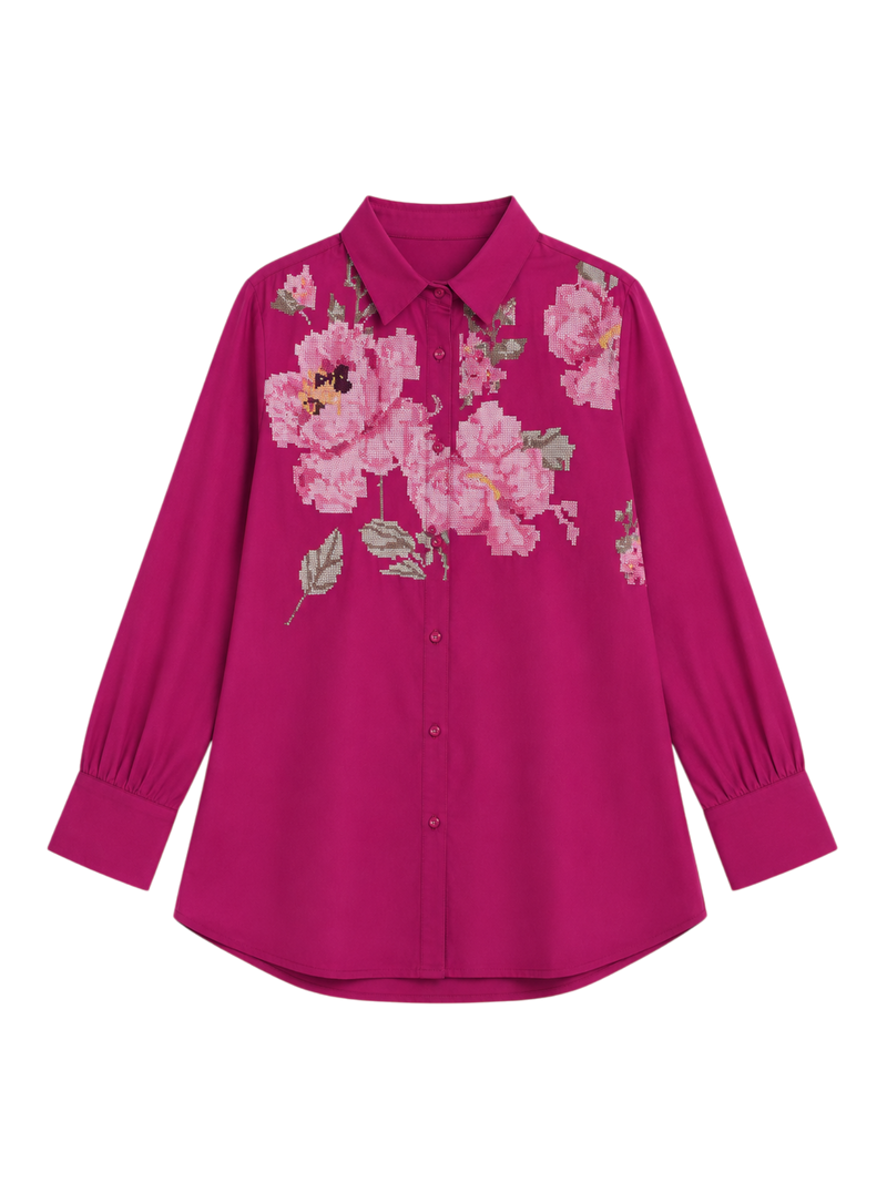 Ambrosia Embroidered Shirt Top- Magenta