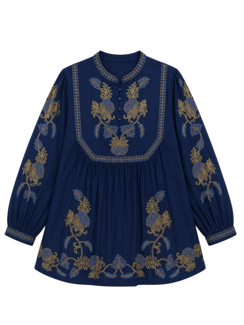 Dahlia Embroidered Top- Teal
