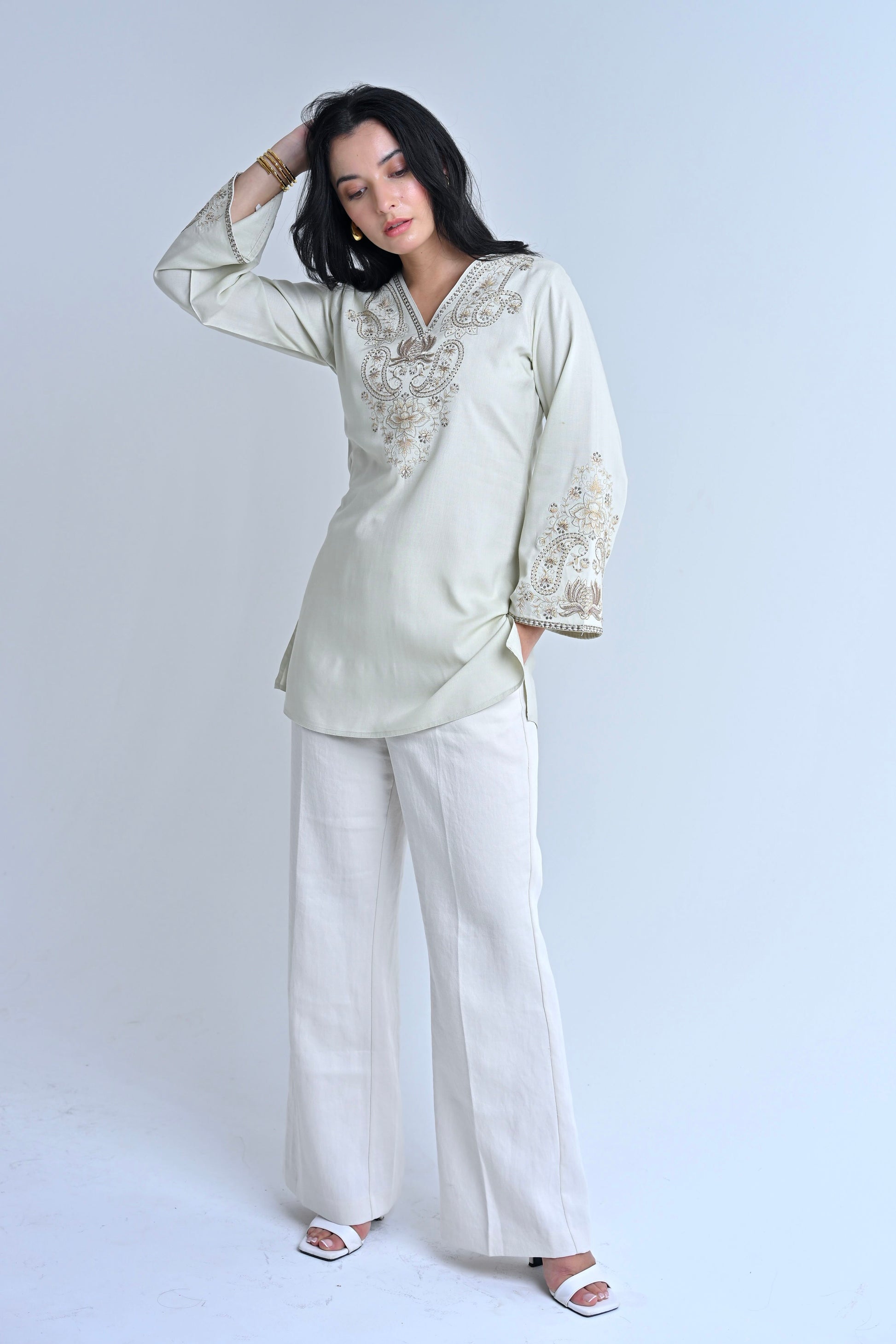 Raya Embroidered Top- Ivory
