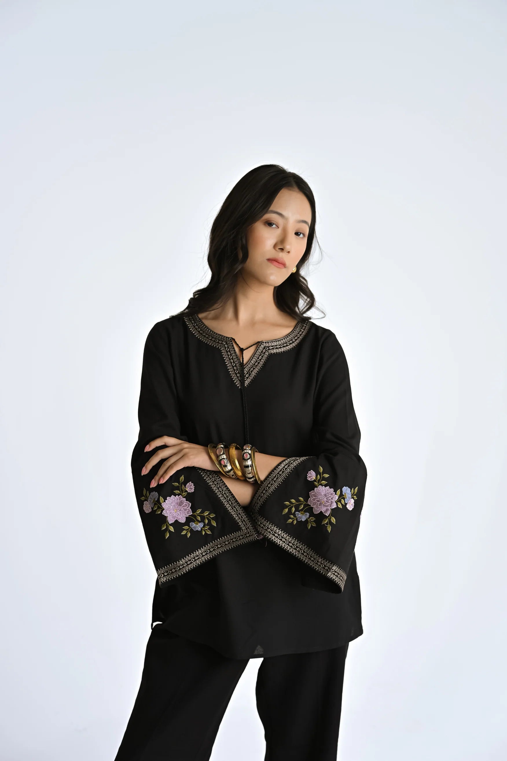 Zuri Embroidered Top- Black