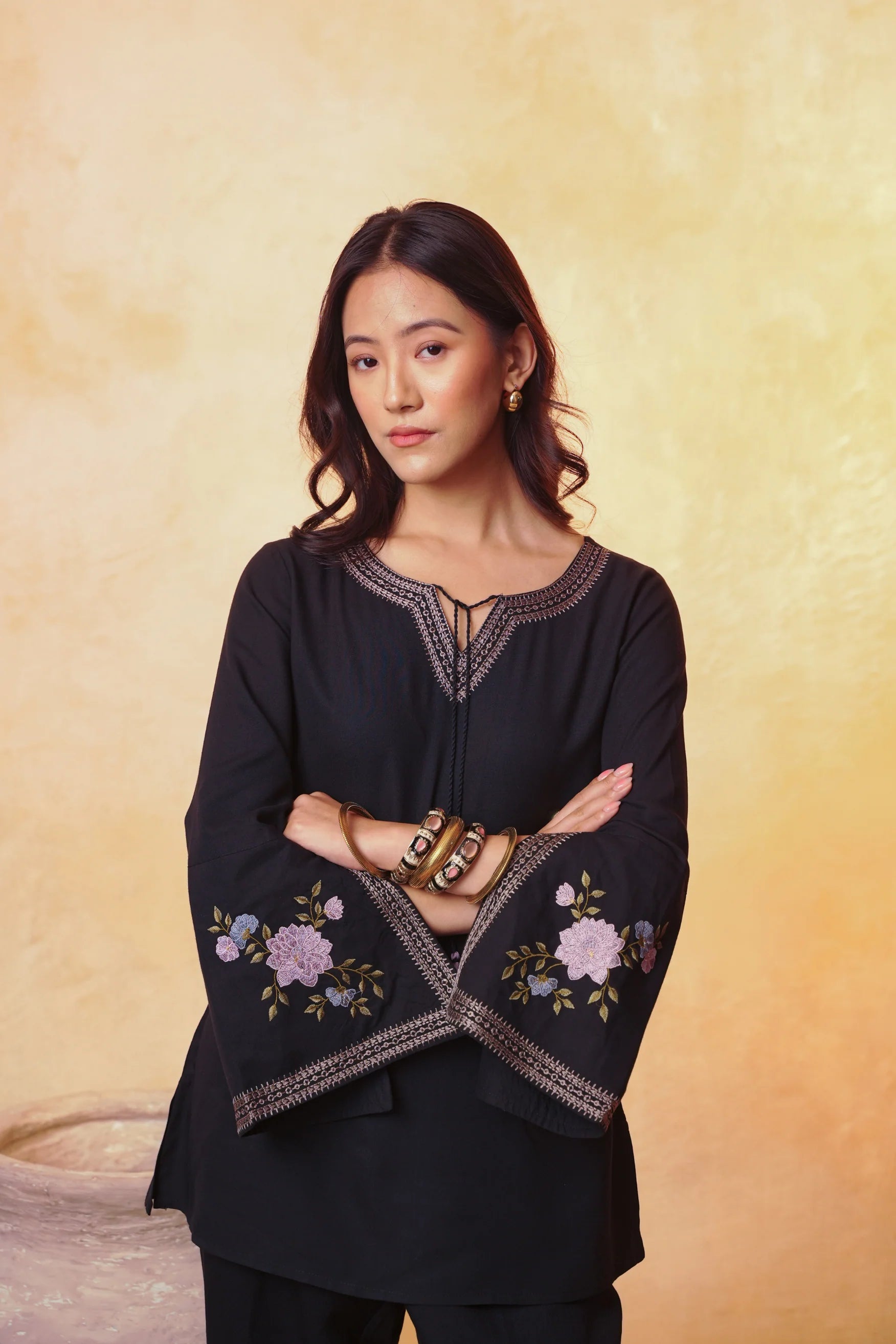 Zuri Embroidered Top- Black