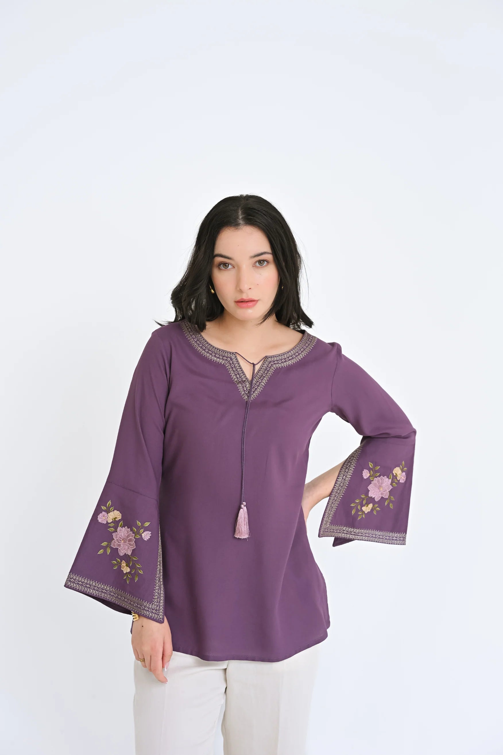 Zuri Embroidered Top- Purple