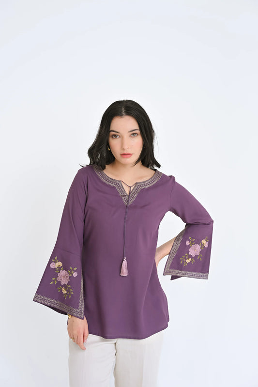 Zuri Embroidered Top- Purple