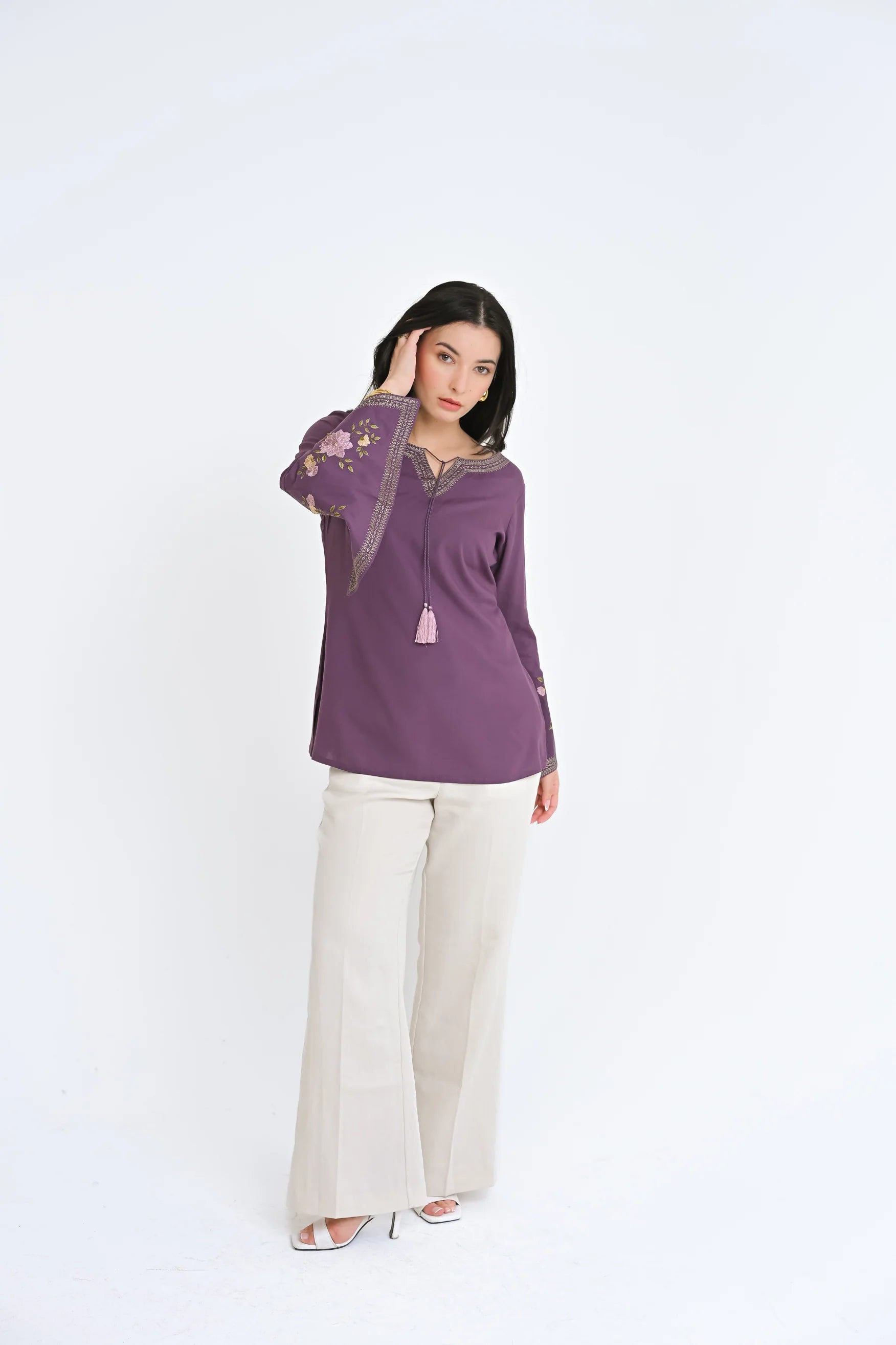 Zuri Embroidered Top- Purple