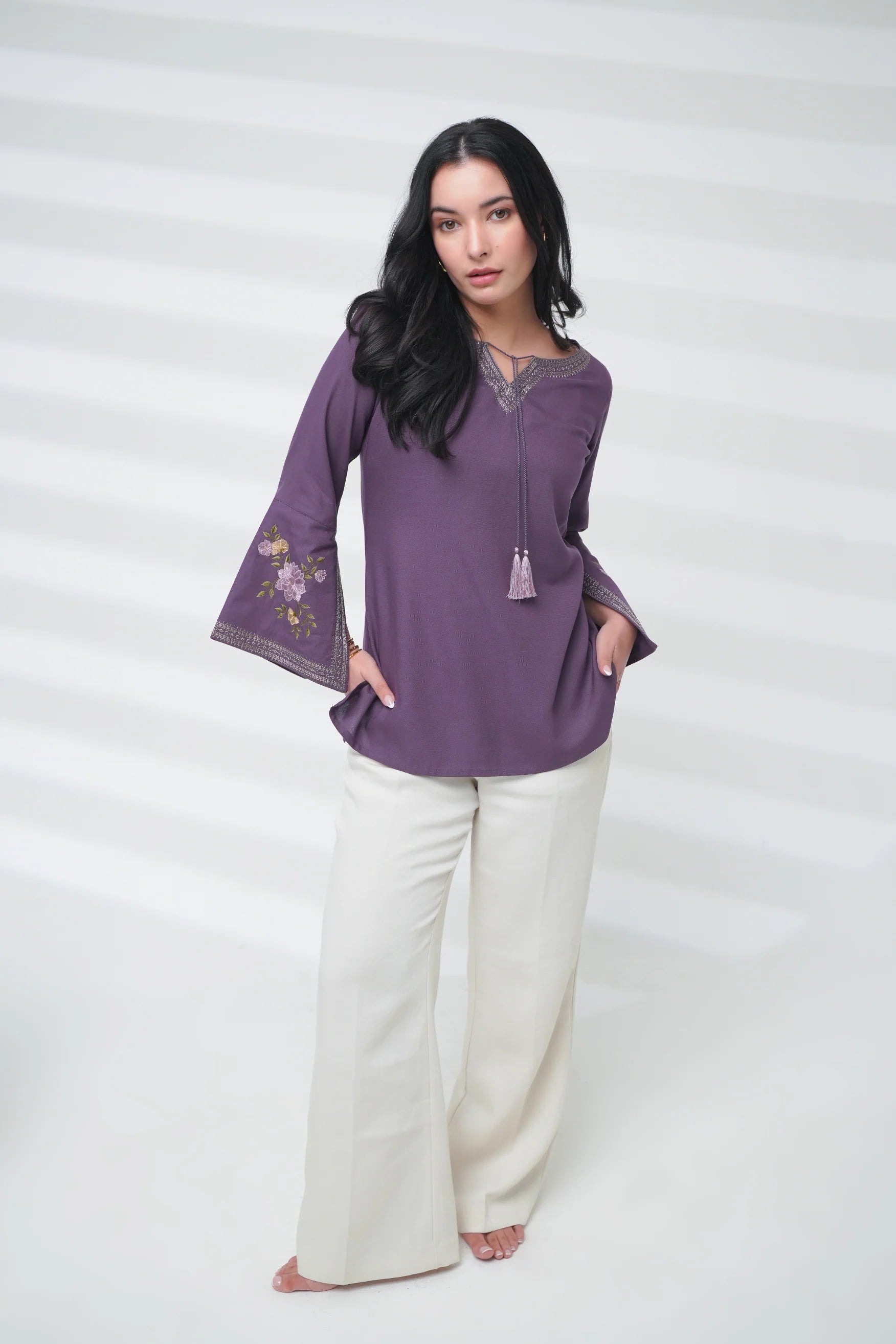 Zuri Embroidered Top- Purple