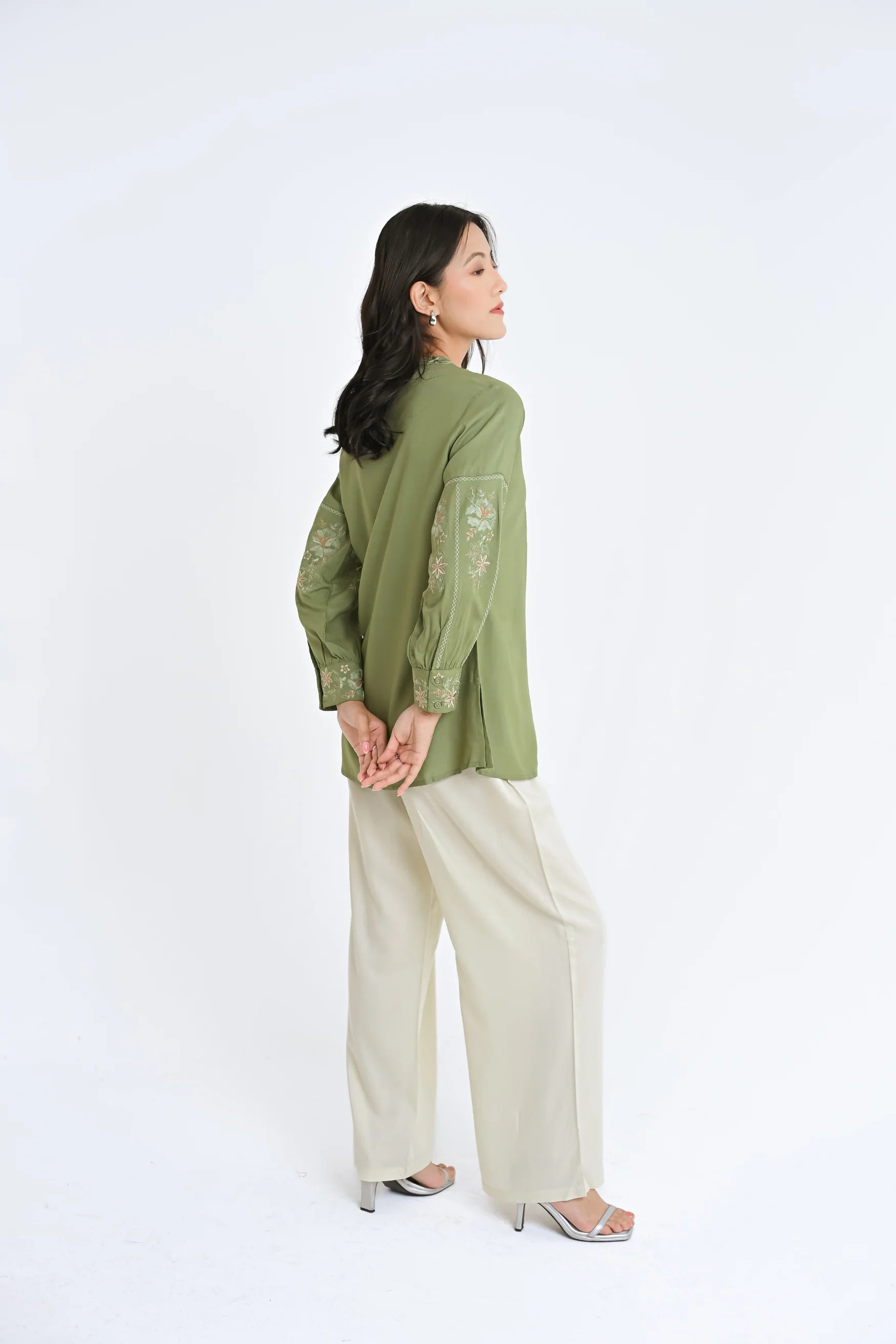 Ivy Embroidered Shirt Top- Sage