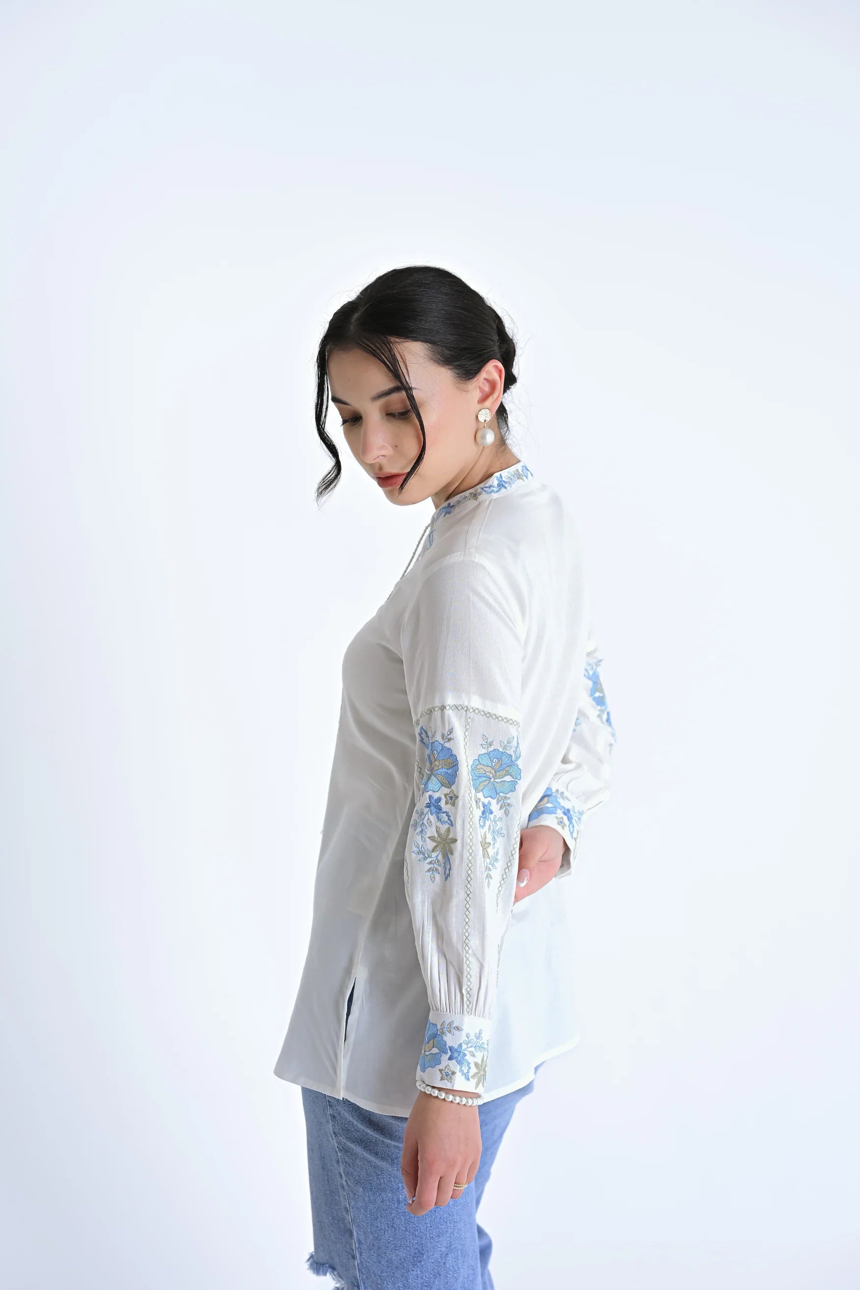 Ivy Embroidered Shirt Top- White