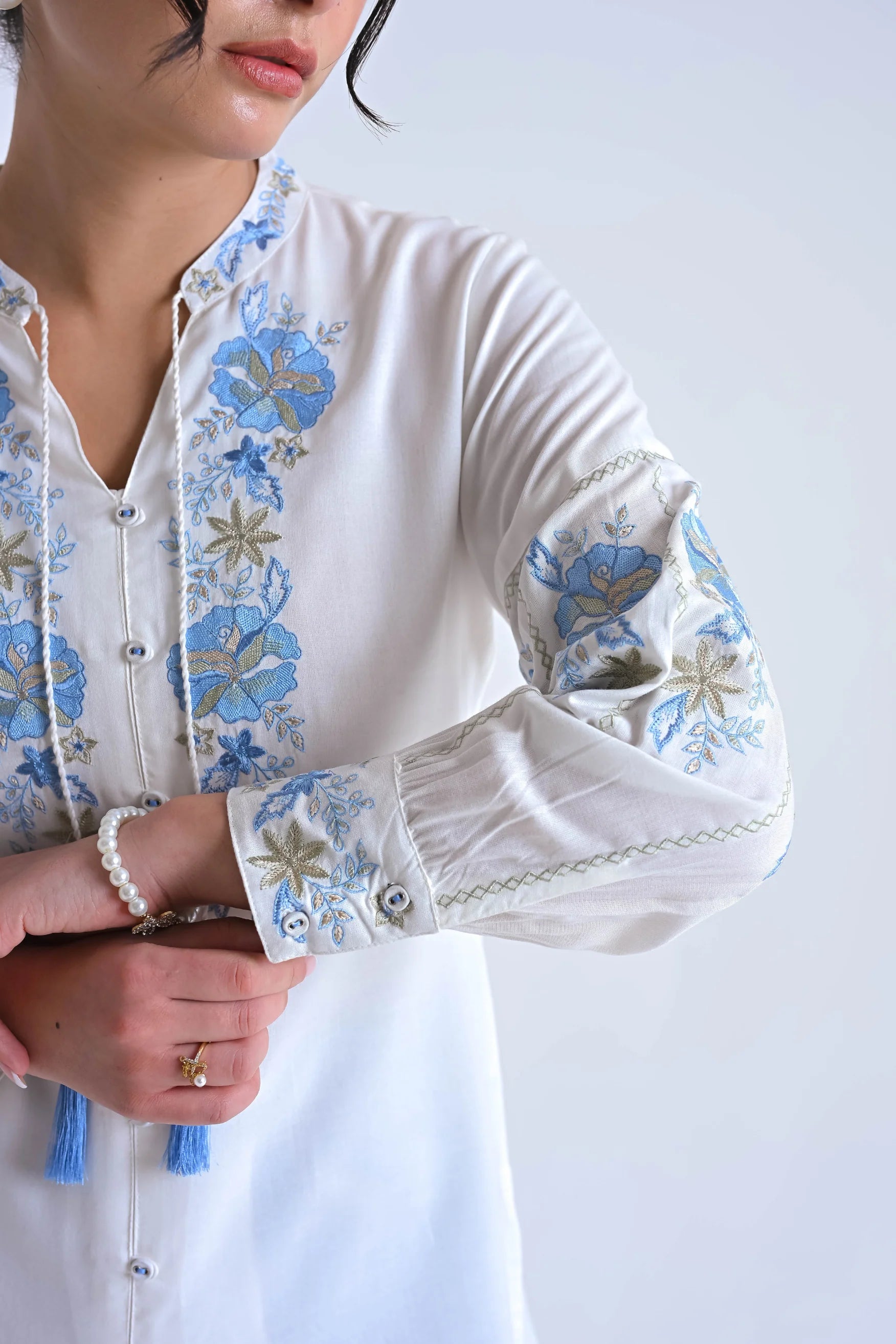 Ivy Embroidered Shirt Top- White