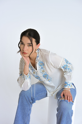 Ivy Embroidered Shirt Top- White