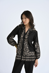 Luna Embroidered Shirt Top- Black