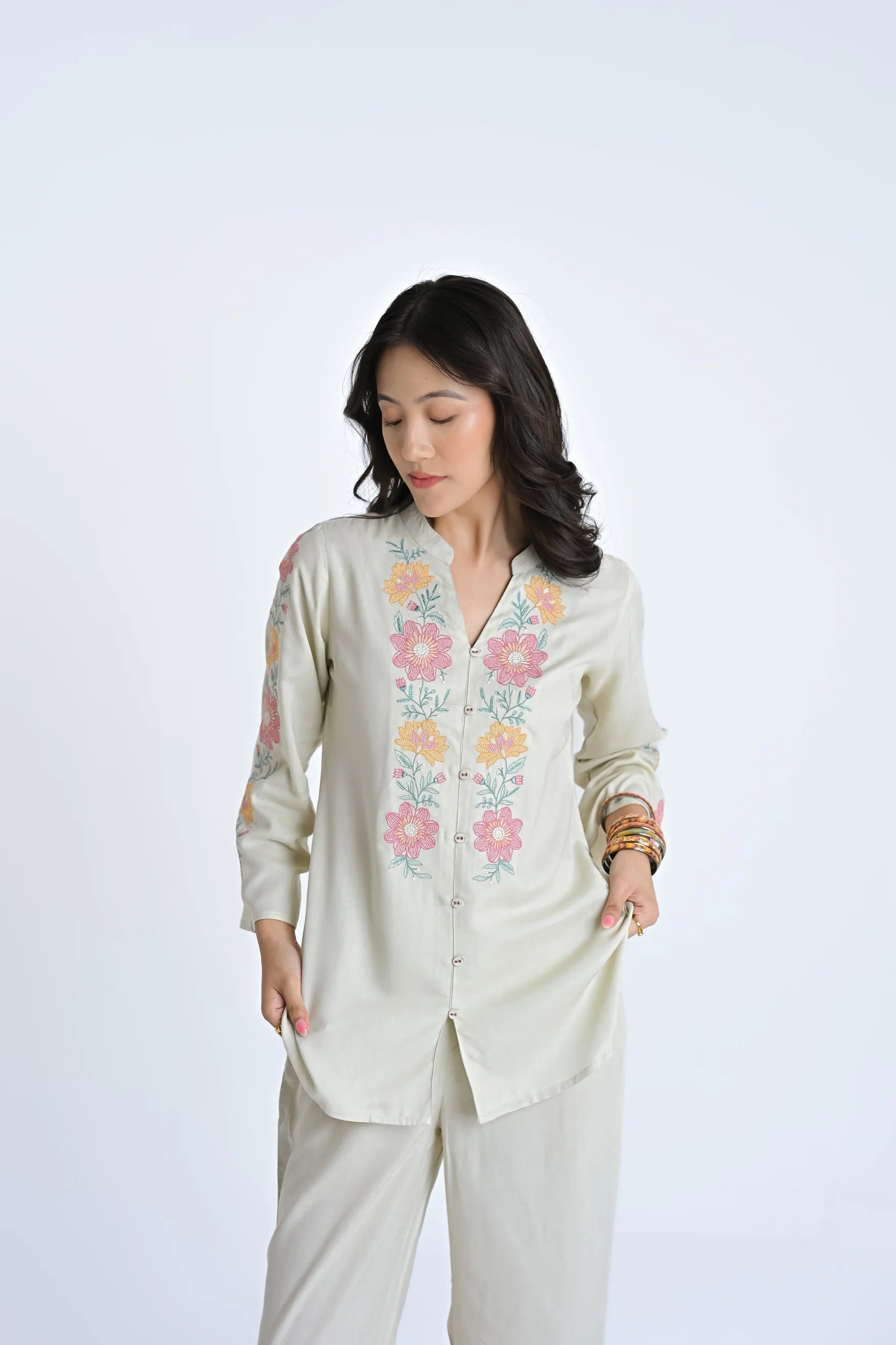 Aurelia Embroidered Co-ord Set- Ivory