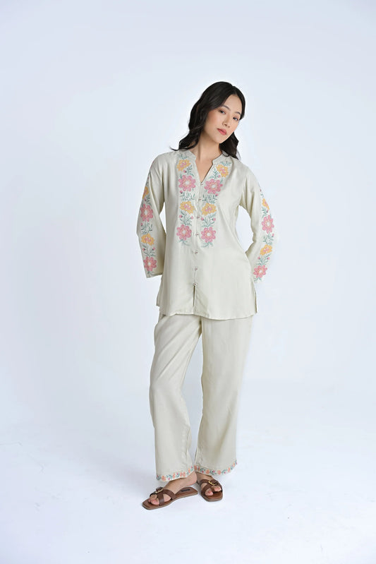 Aurelia Embroidered Co-ord Set- Ivory