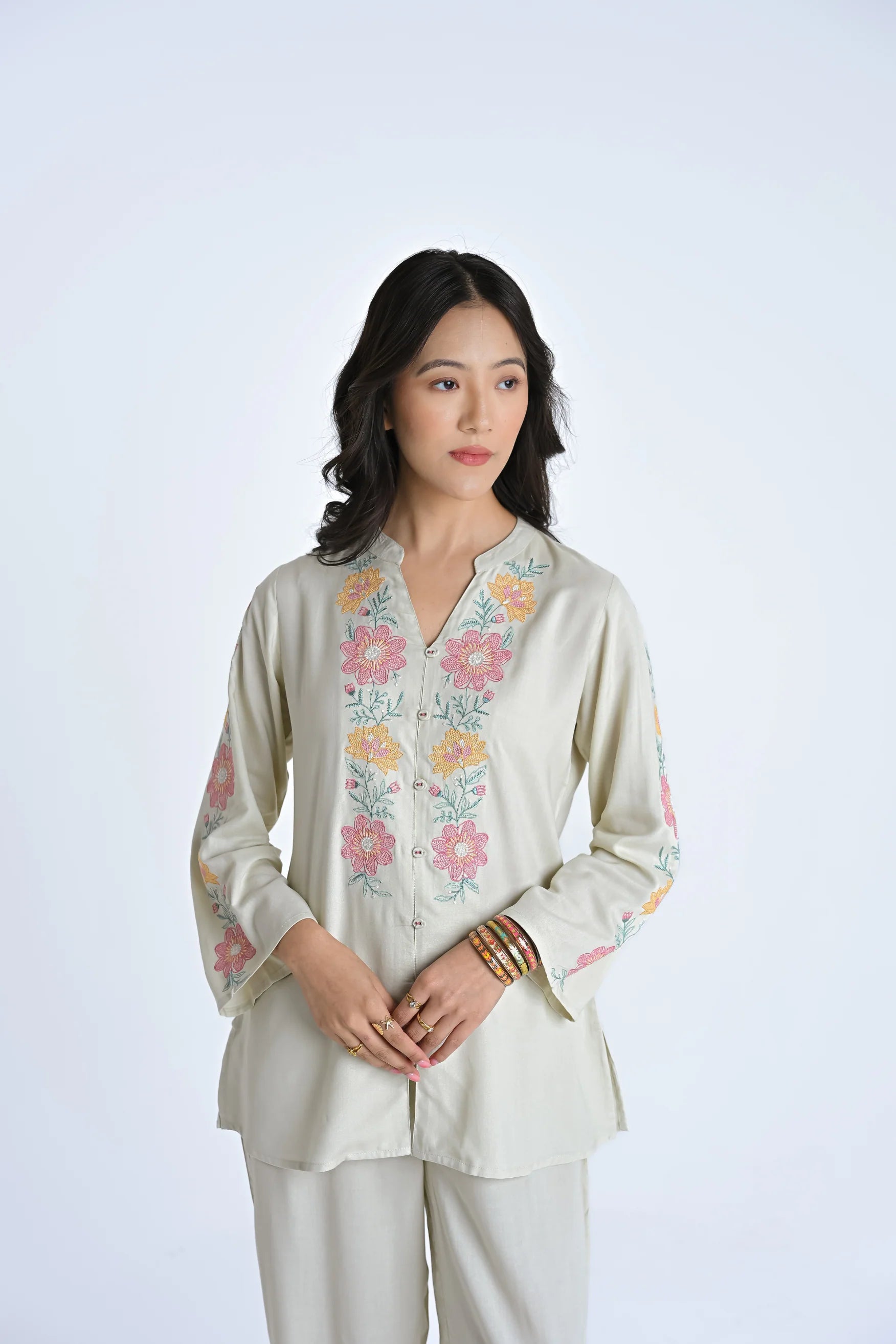 Aurelia Embroidered Co-ord Set- Ivory