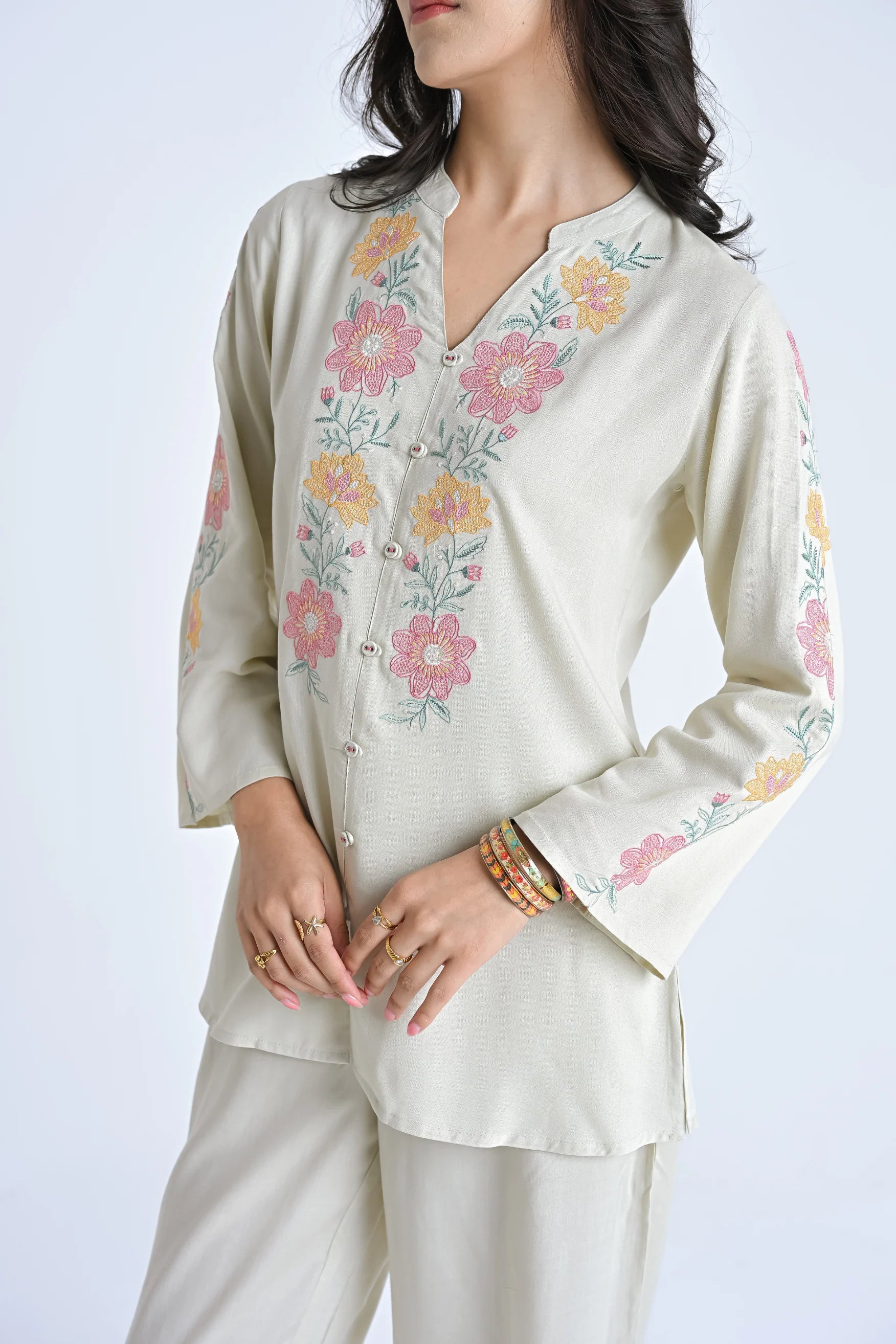 Aurelia Embroidered Co-ord Set- Ivory