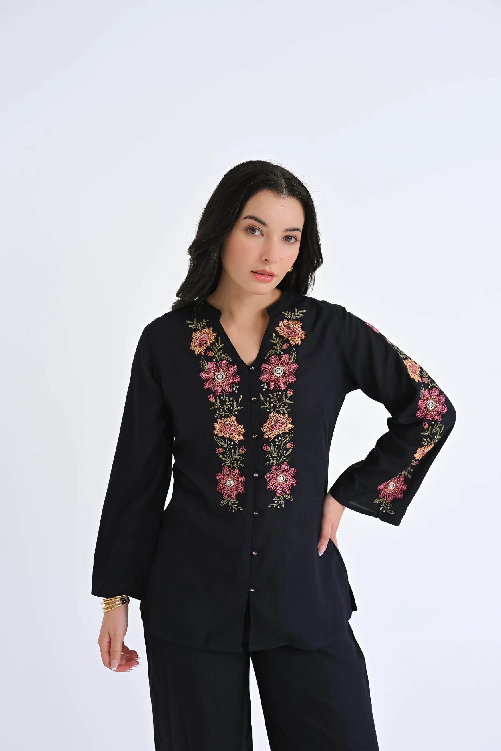 Aurelia Embroidered Co-ord Set- Navy